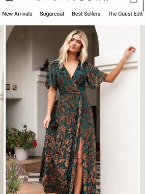 Elegant Green Floral Wrap Maxi Dress
